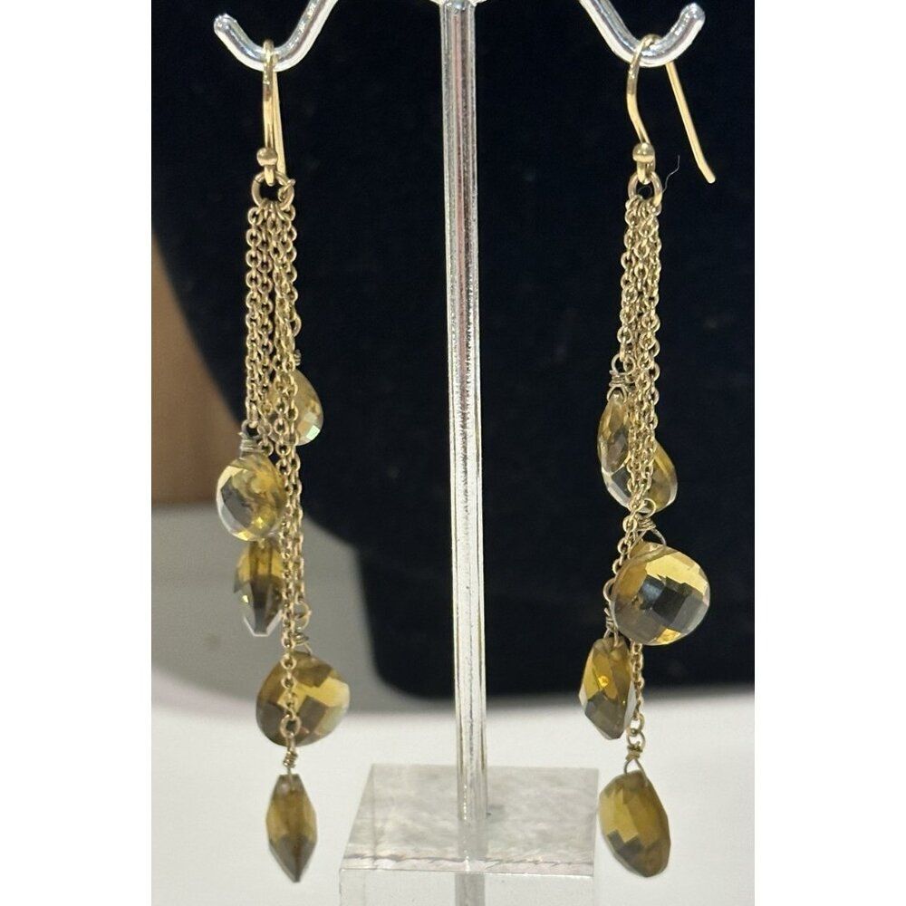Multifaceted Gold Tone Brown Citrine Graduating Dangle Earrings Statement